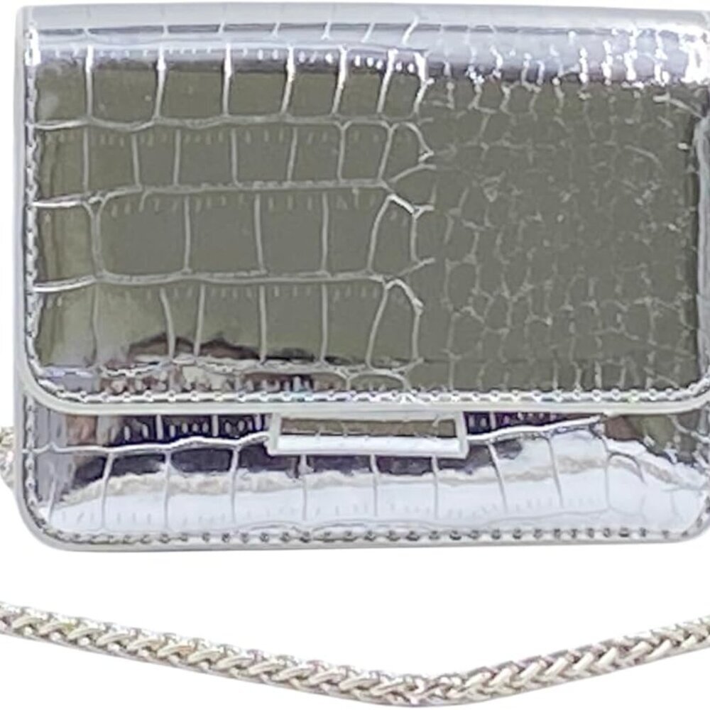 Elegant Silver Crocodile Pattern Mini Clutch - Pe… - image 1